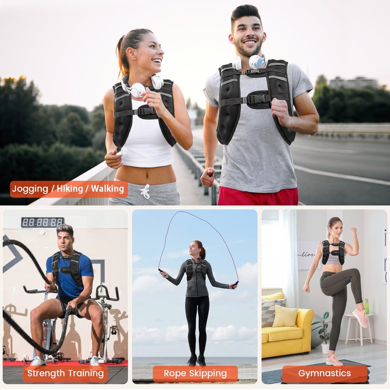 Poudee Weighted Vest, 12LB Weight Vest for Men Women, Body Weight Vests Adjustable with Reflective Stripe for Strength Training, Running, Training Workout, Jogging, Walking - 12LB