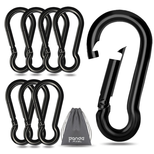 Pixel Panda 3.1 Inch Heavy Duty Gym Carabiner Load 1000lbs, 8 Pack Large Carabiner Clips 304 Stainless Steel, Black Carabiner for Fitness Attachment, Gym, Outdoor, Swing, Hammock, Hiking