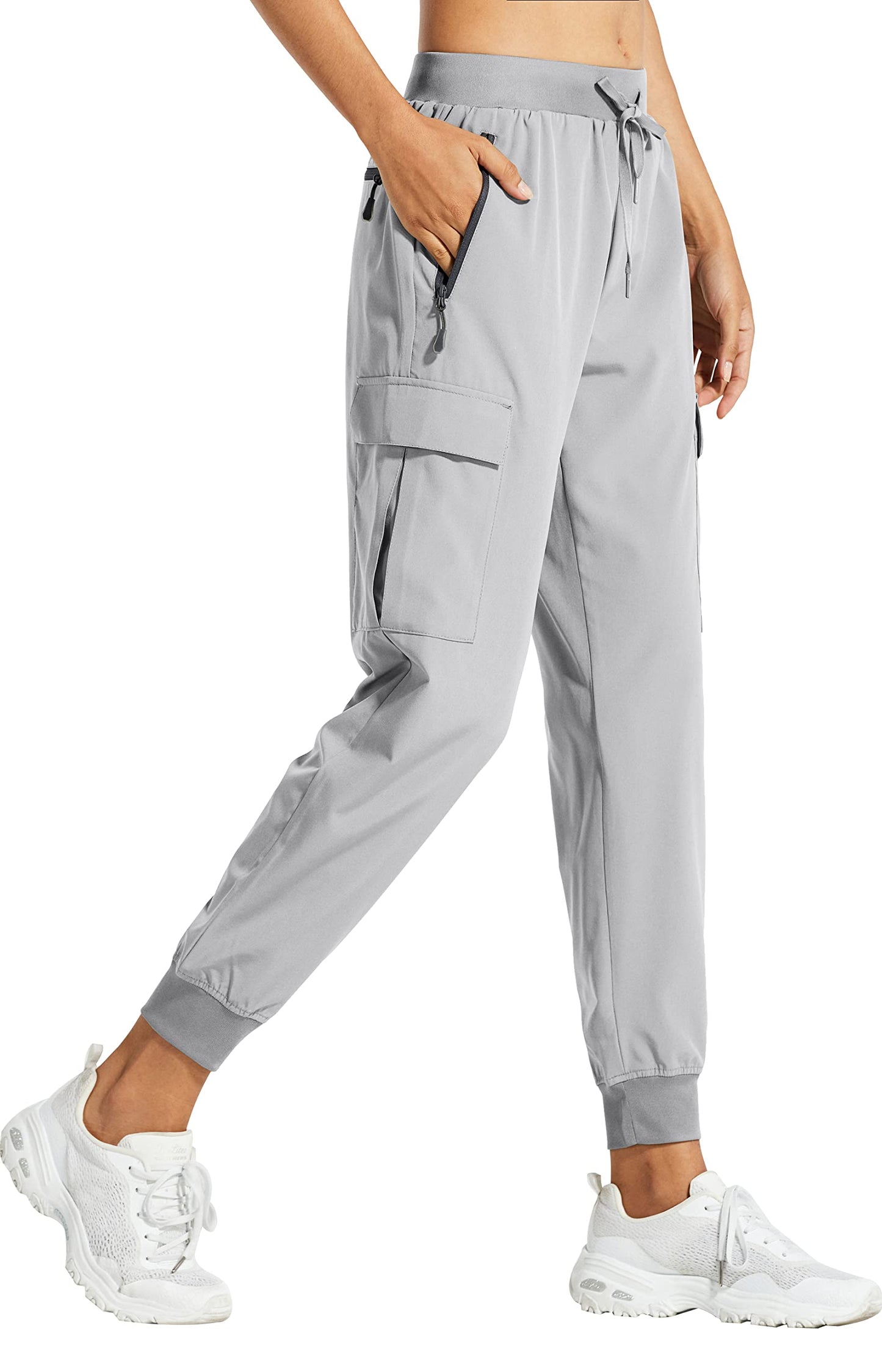 Libin Women's Hiking Cargo Pants Quick Dry Joggers Travel, Light Gray XXL