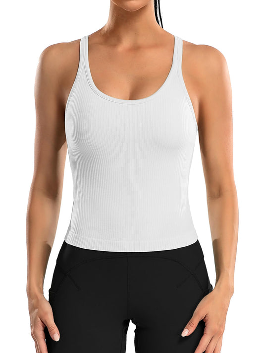 ATTRACO Womens Workout Cropped Tops Padded Bra Athletic Tank Top Fitness Running White XL