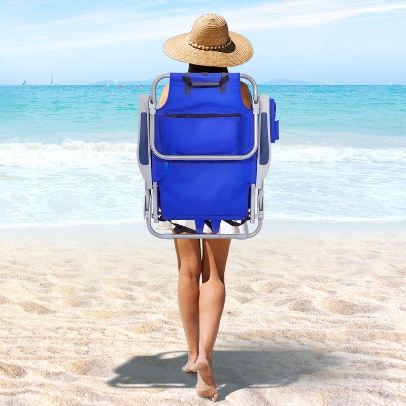 Yestomo Beach Chair with Backpack Straps, Heavy Duty Backpack Beach Chairs for Adults with 5 Positions, Lay Flat Beach Chair with Large Cooler Pouch, Support to 350LBS
