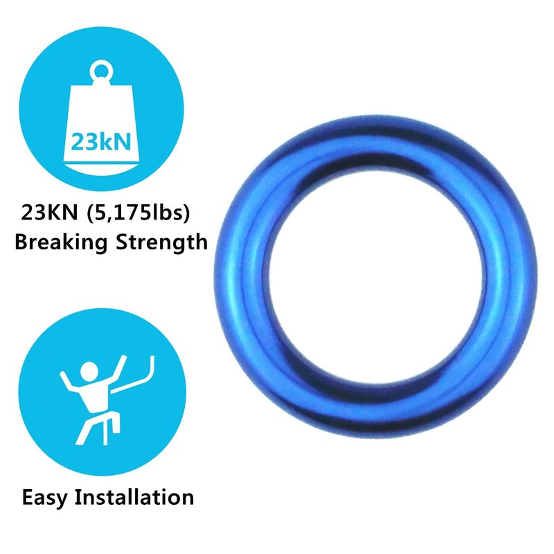 PROND Aluminum Rappel Ring, Climb Perfect Tension Aluminum Alloy O-Ring, 23KN Rappel Rings for Rock Climbing Arborist and Hammock (Blue - 5 Pcs/Pack)