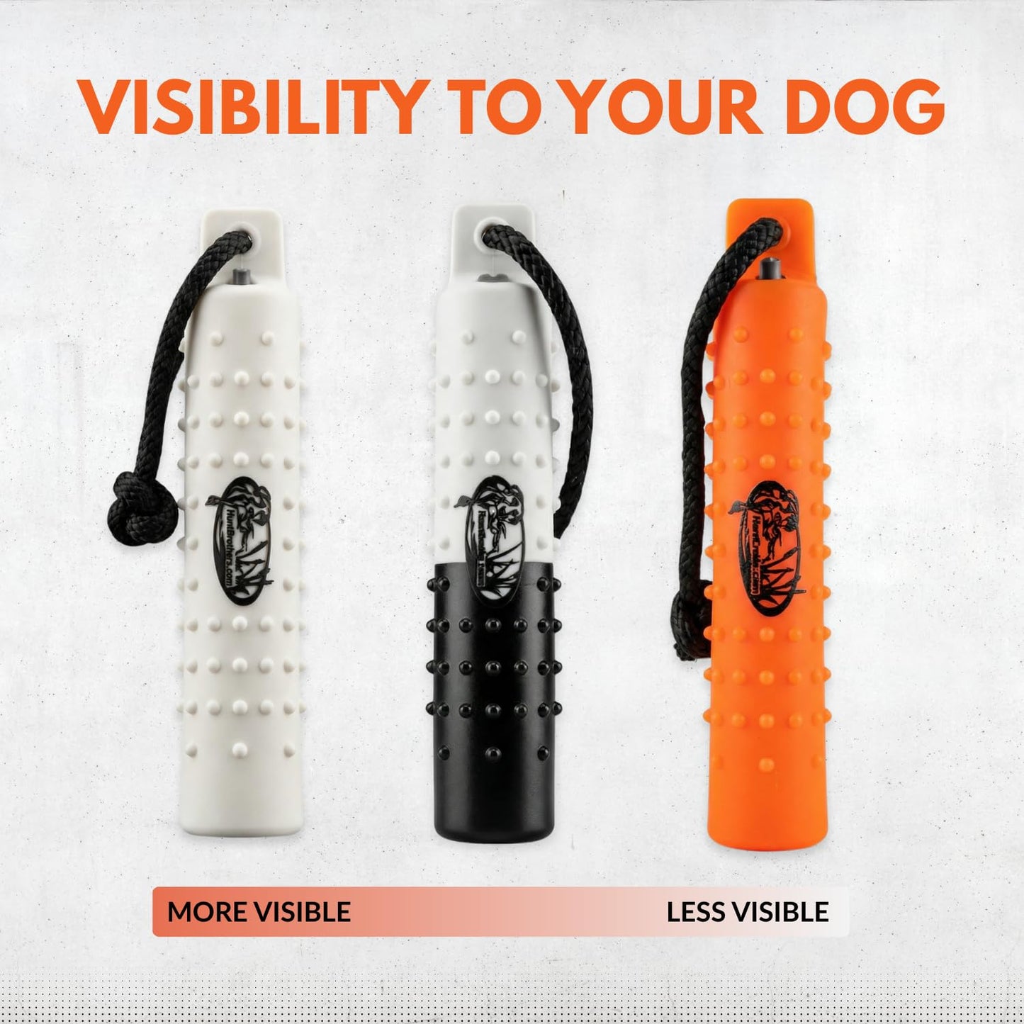 HuntEmUp 6 Pack 2" Plastic Dog Training Bumpers – Knobby Retrieving Dummy Set for Retriever & Hunting Dog Training – Floating Water Dummy – White Orange Black