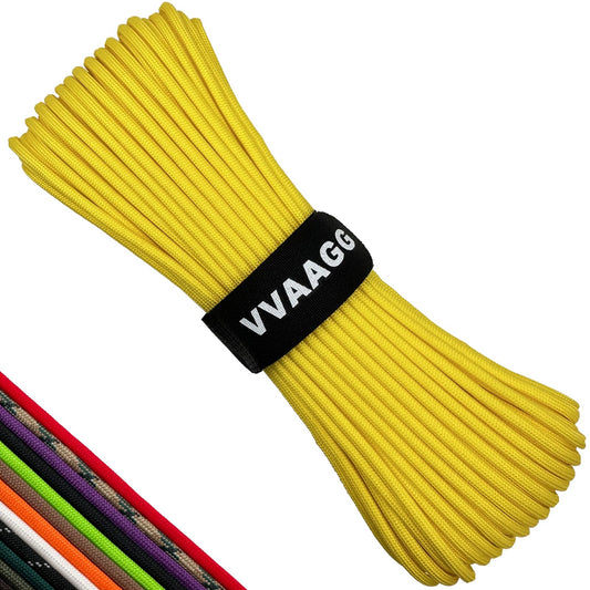 VVAAGG 550 Paracord 100FT - 4mm Lightweight and Durable Camping Rope, Tent Rope, 7 Strand Nylon Parachute Cord Rope (Yellow)