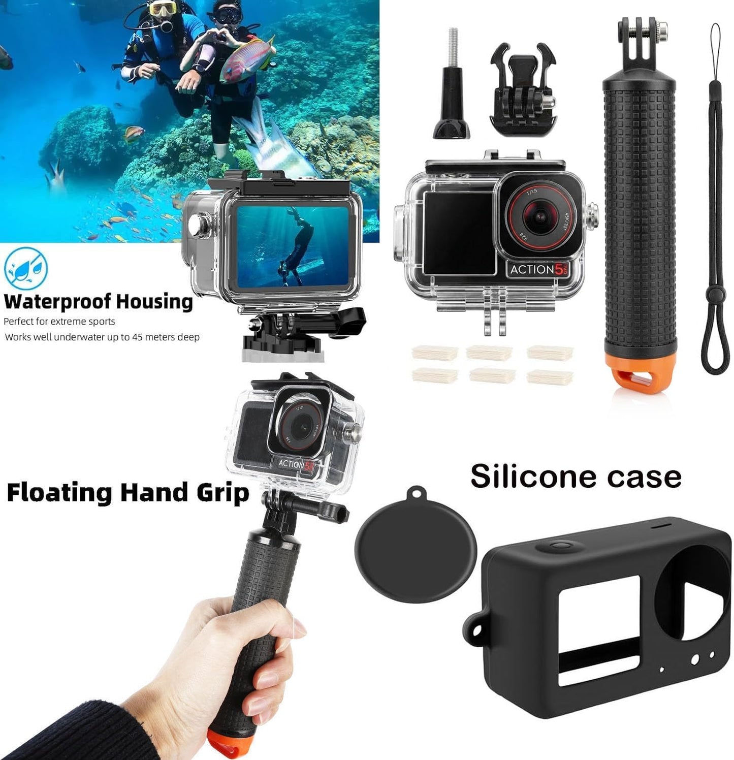 DJI Osmo Action Accessories Kit - Waterproof Case, 135cm Selfie Stick, 4-in-1 Mounts | Tripod & Grip