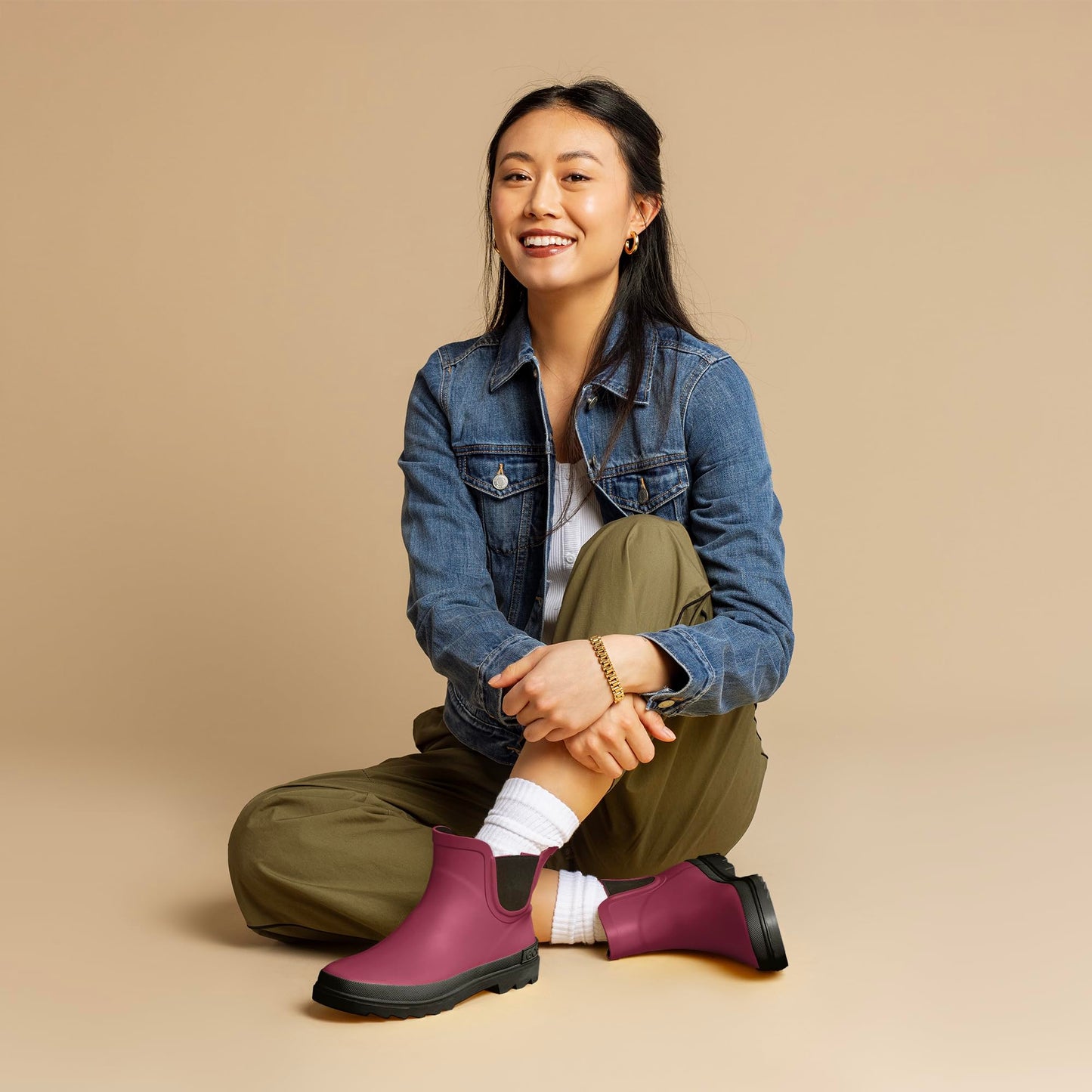 ShedRain Chelsea Rain Boot, Waterproof Ankle Rainboots for Women, Slip-Resistant Rubber Sole, Cranberry/Black