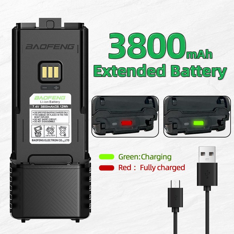 BAOFENG BF-F8HP PRO AR-5RM Battery Rechargeable 3800mAh Extended Battery Compatible with UV-5G Plus,UV-5RH PRO GPS,5RM,GM-5RH GMRS USB-C Charger for Ham Radio Handheld Walkie Talkies Accessories