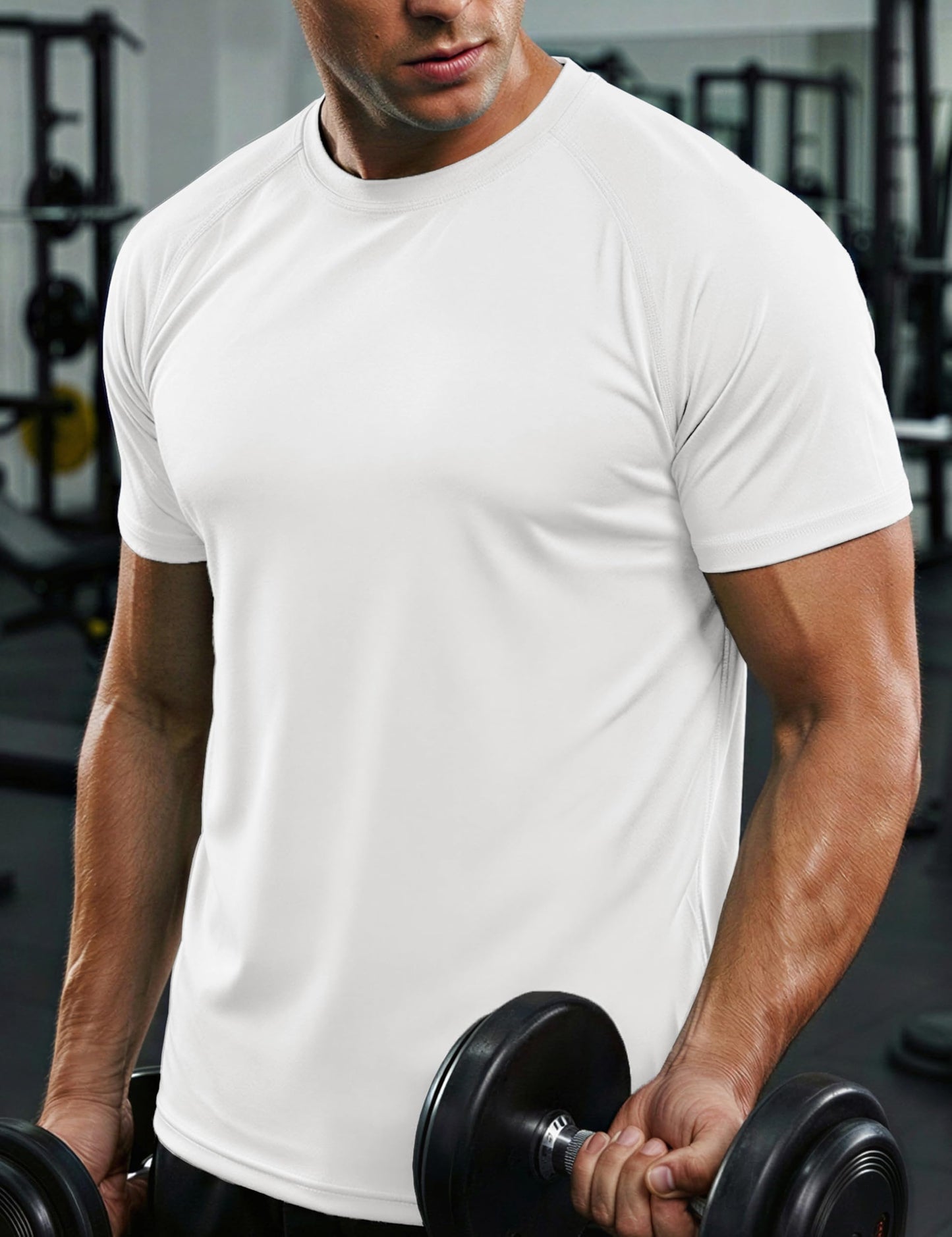 MAGCOMSEN Mens UPF 80+ Sun Shirts Short Sleeve Swim Rash Guard Moisture Wicking Quick Dry Shirt for Running White, L