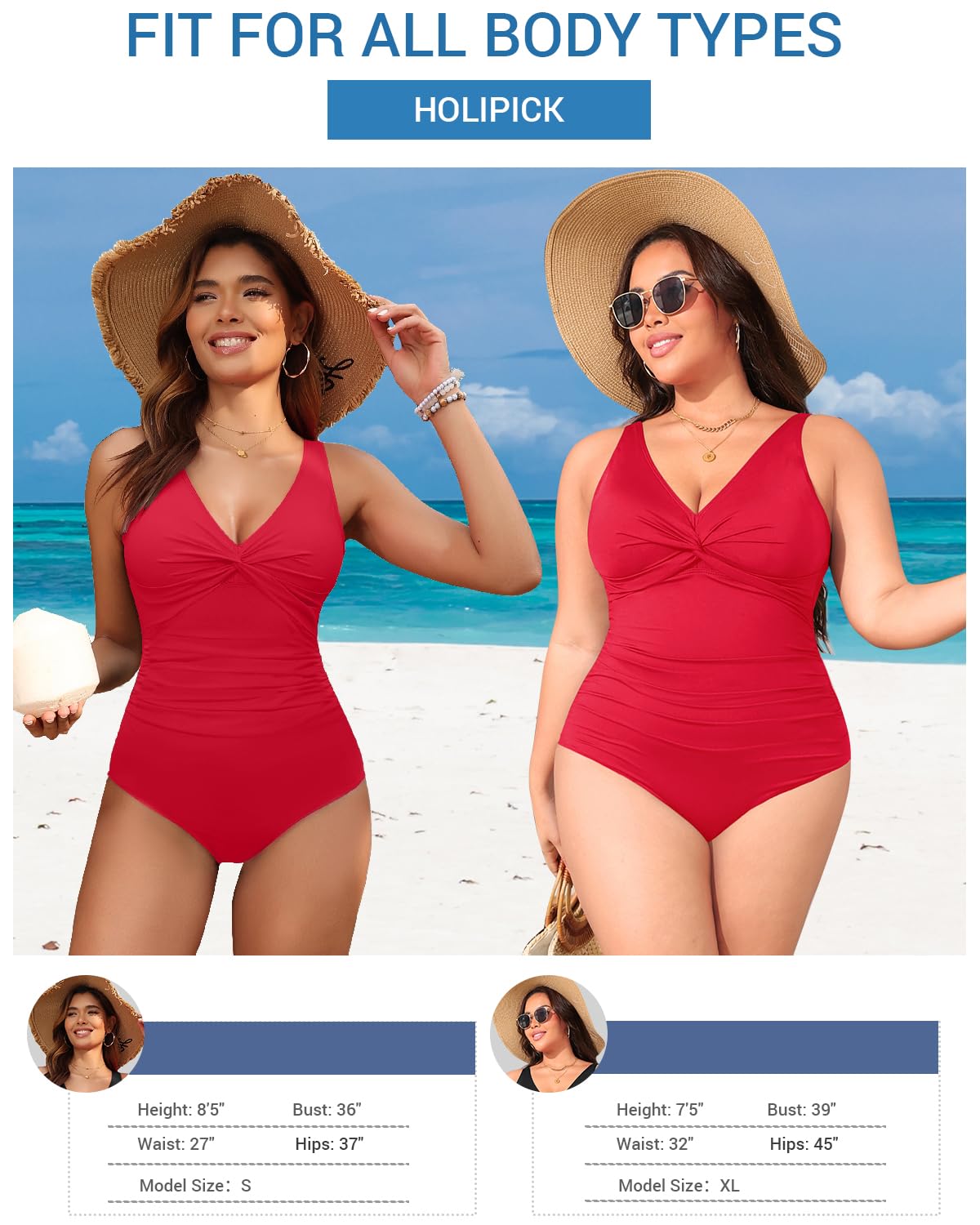 Red Tummy Control One Piece Swimsuit Full Coverage Bathing Suit M