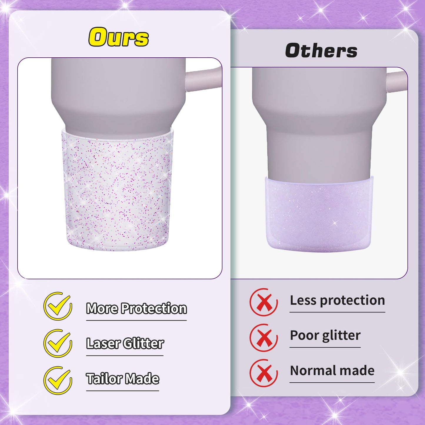 WUQID Glitter Higher Silicone Boot Compatible with Stanley Quencher H2.0 40oz 30oz 20oz & IceFlow Flip 30oz 20oz, Tumbler Cups Anti-Slip Bottom Sleeve Cover