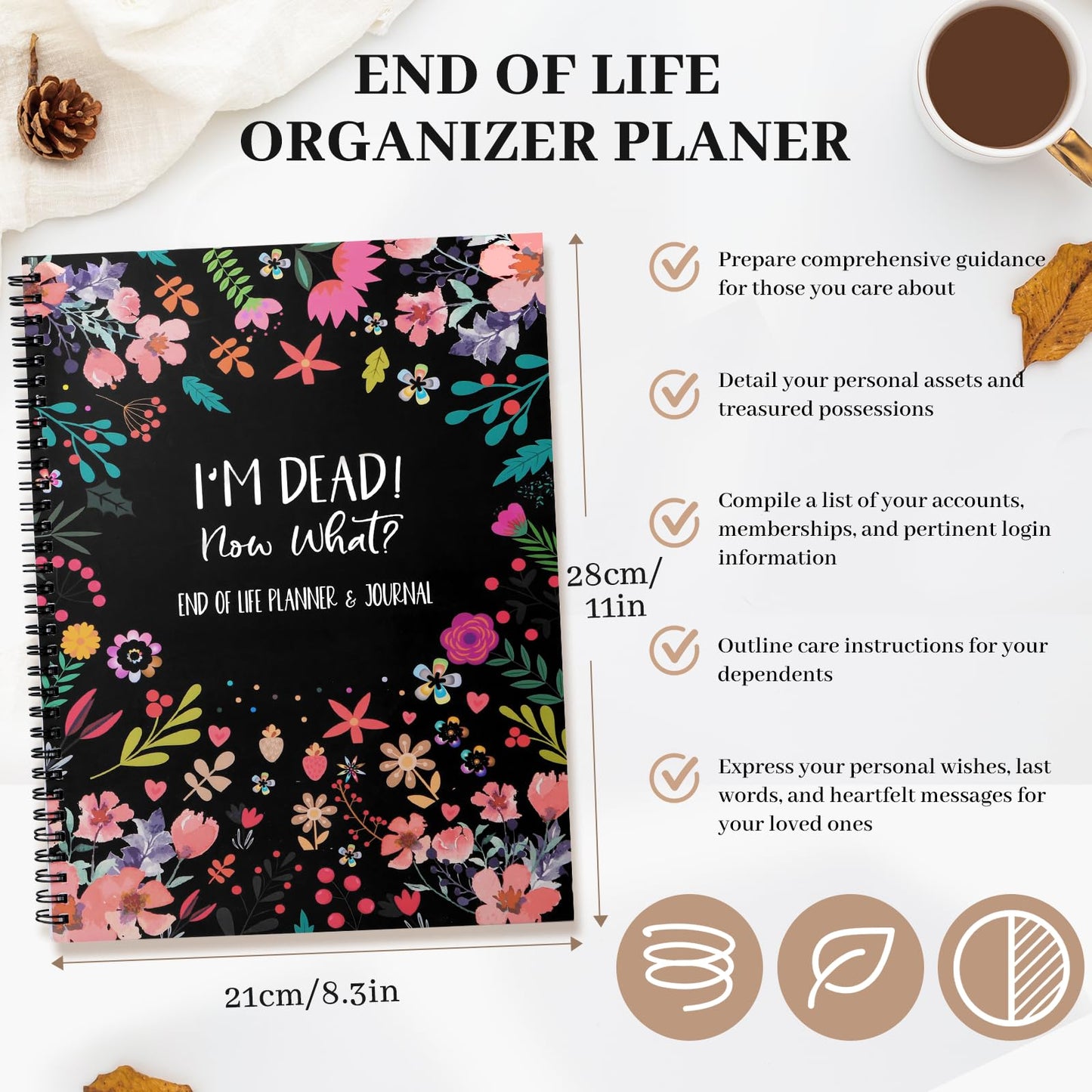End of Life Planner Organizer Notebook with Pocket for Documents, I'M Dead Now What Planner Spiral Bound If I Die Binder Organizer Guided Final Arrangement for Beneficiary Will Preparation Last Wishes
