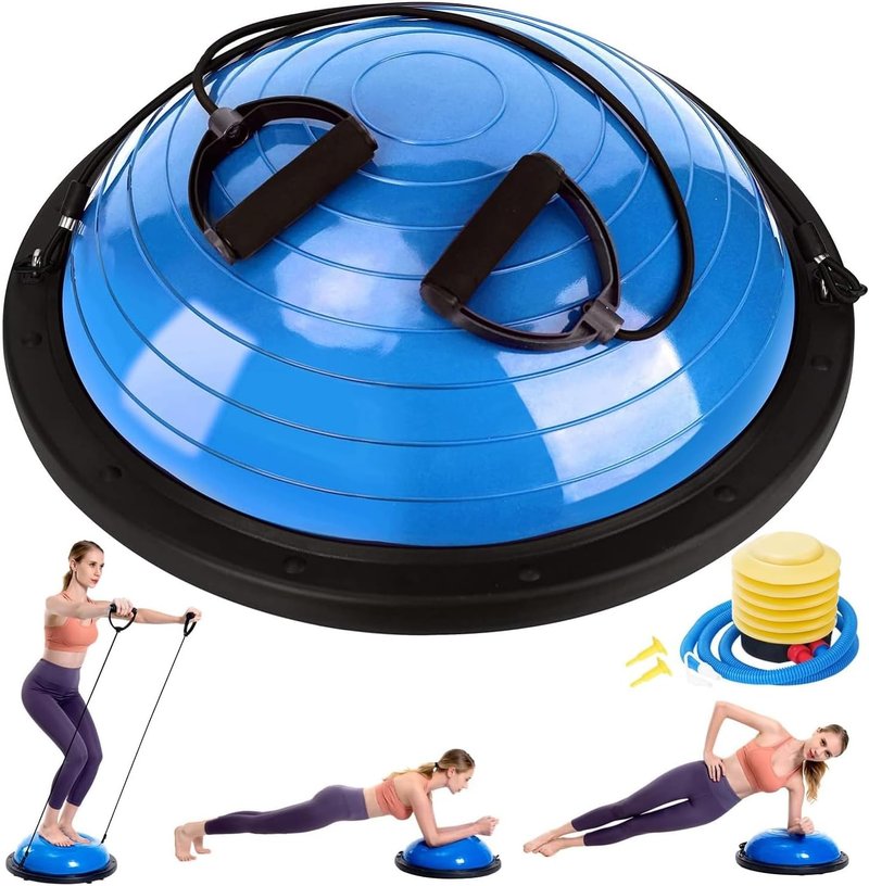 Half Balance Ball Trainer - Yoga Exercise Ball with Resistance Bands & Pump | Stability Training for Home Gym Fitness