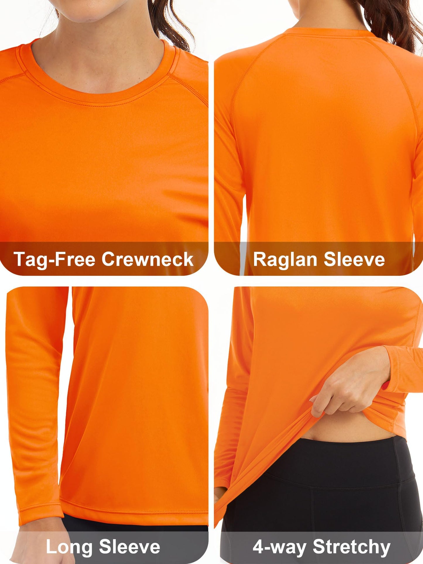 MAGCOMSEN Athletic Shirts Women Long Sleeve Shirts UV Shirts for Women Summer T Shirts for Women Workout Shirts Running Shirts Women Orange