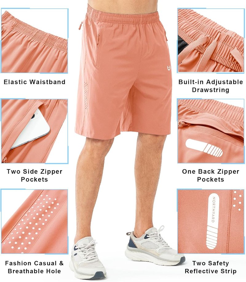 Men's Athletic Running Shorts - Quick Dry Lightweight Gym Workout | 7"/9"/5" Sizes, 3 Zipper Pockets