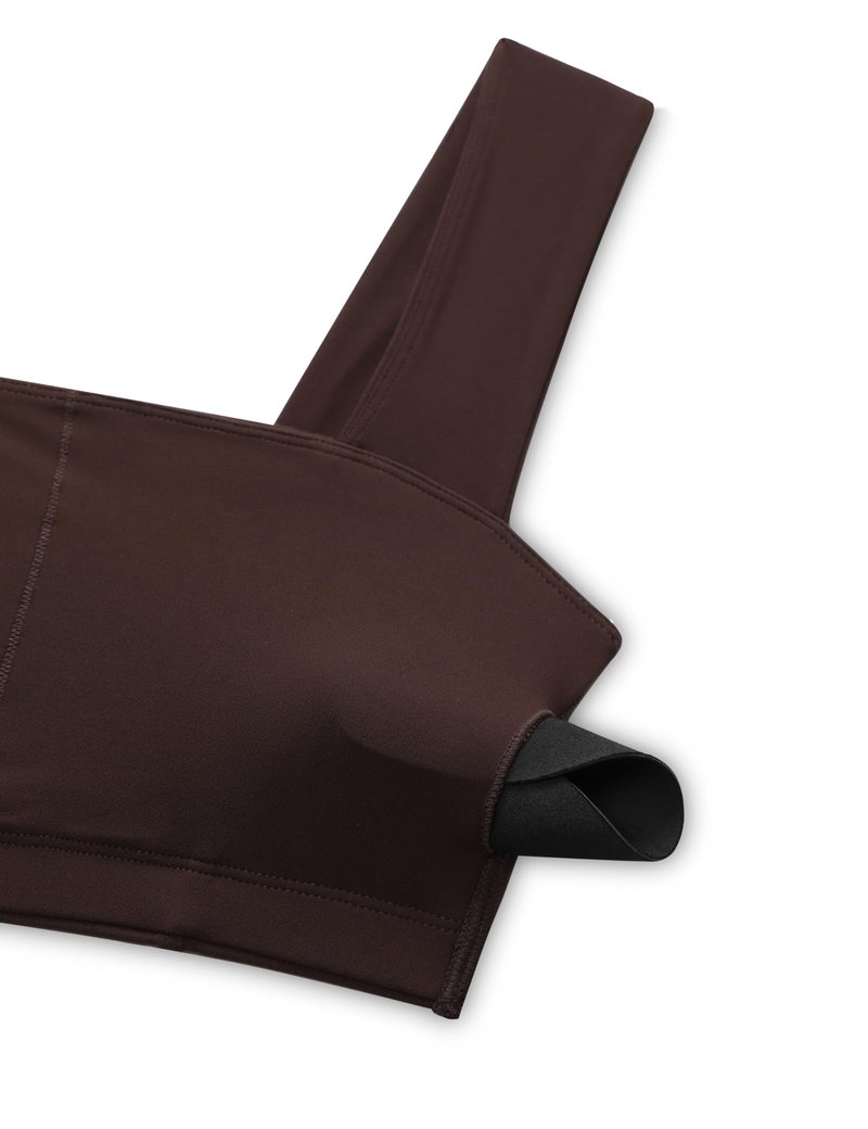 CRZ YOGA Butterluxe Wide Straps Sports Bras for Women - Square Neck Padded Open Back Camisole Yoga Crop Top Hot Fudge Brown Small
