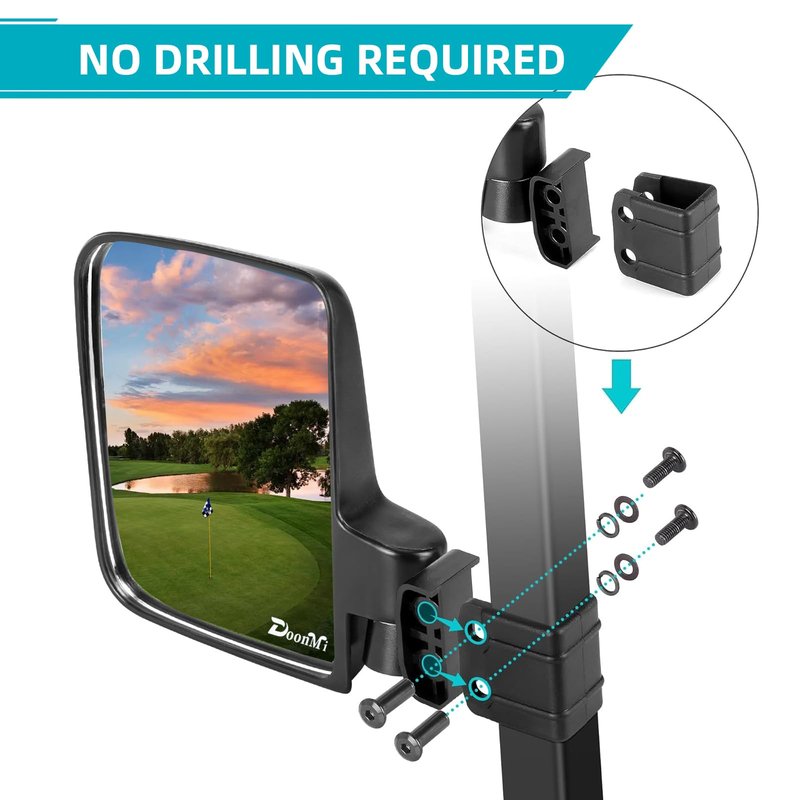 DoonMi Golf Cart Mirror No-drilling Side Rear View Mirror Compatible Universal for Yamaha, Club Car, EZGO,180 Degree HD Glass