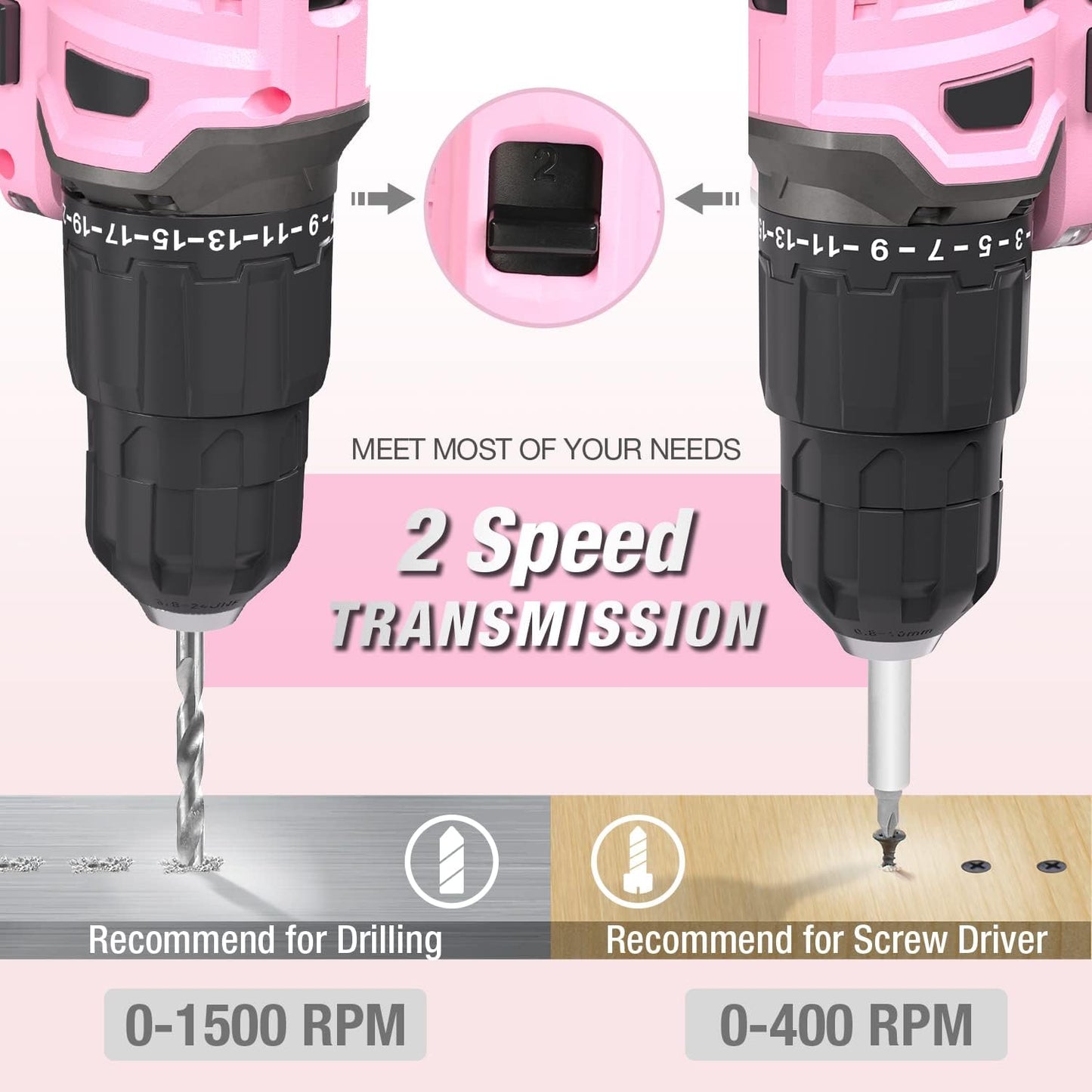 WORKPRO Pink Cordless 20V Lithium-Ion Drill Driver Set | Includes Battery, Charger & Storage Bag