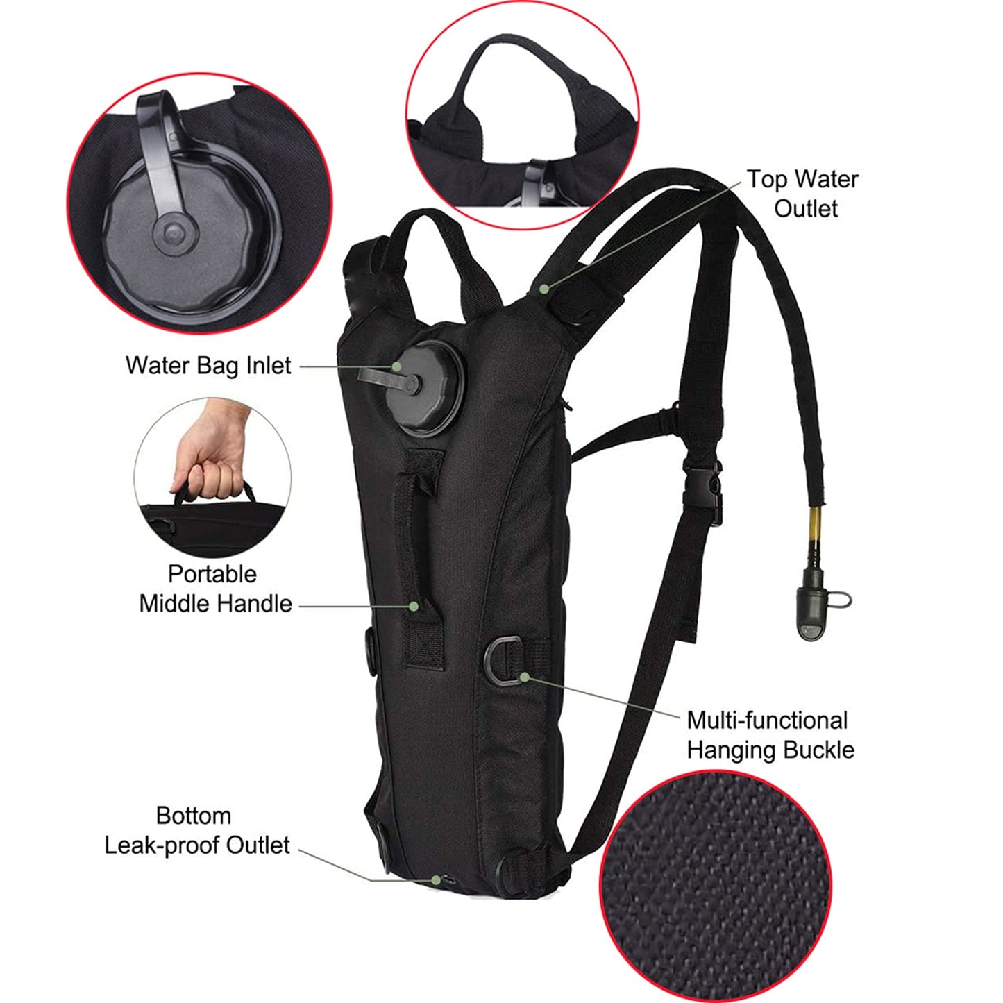 Water Backpack for Hiking Black Water Hydration Backpack with 3L Water Bladder Lightweight Waterproof Water Bag Backpack Tactical Water Backpack for Cycling Hiking