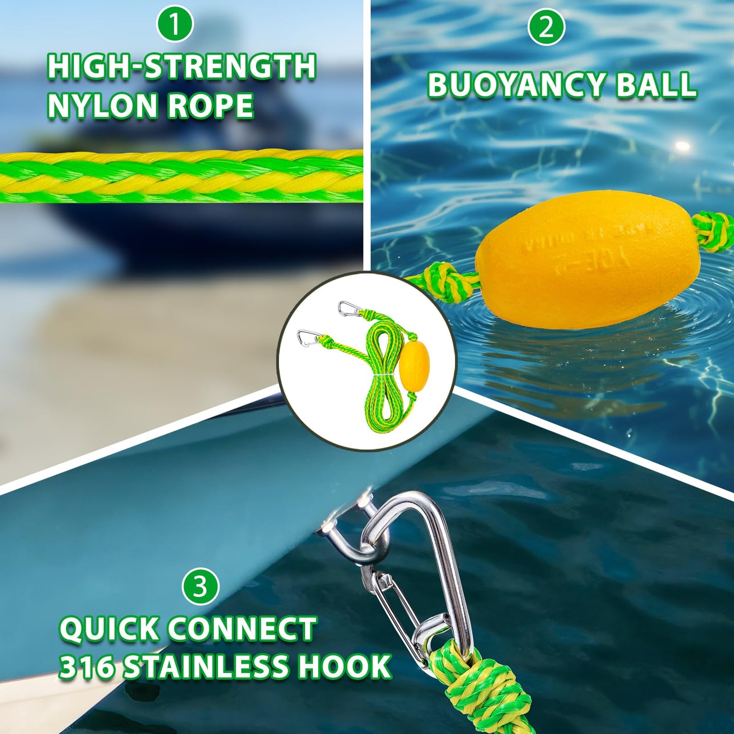 Botepon Jetski Tow Rope and Anchor Line – 40FT Floating Towing Rope for Jet Ski Rescue, PWC Recovery, and Anchor Lines for Bass Boats, Jon Boat, PWC, Seadoo – 2200 lbs Break Strength