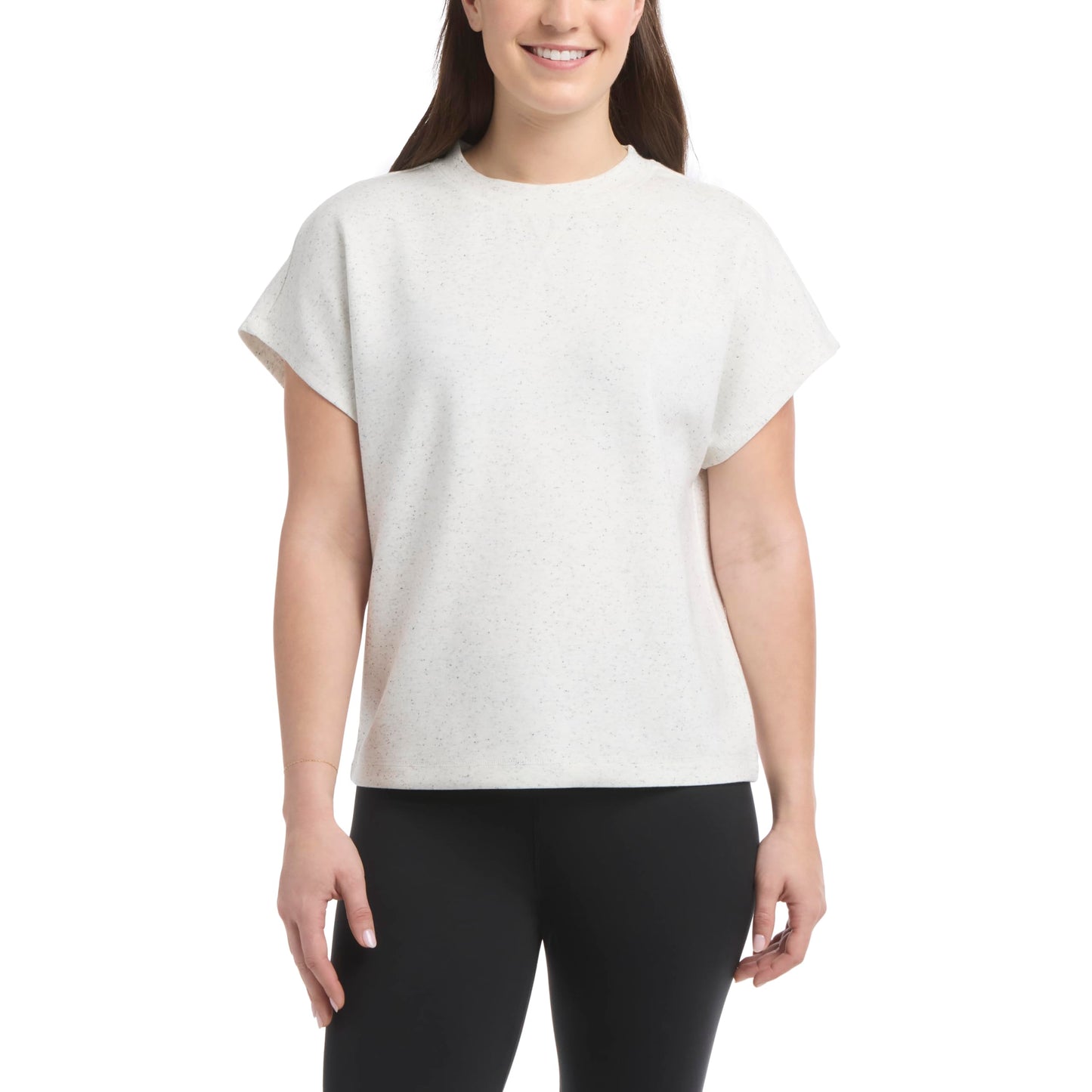 Danskin Women's Short Sleeve Crew Neck Luxe T-Shirt, Silver Heather Speckle, Medium