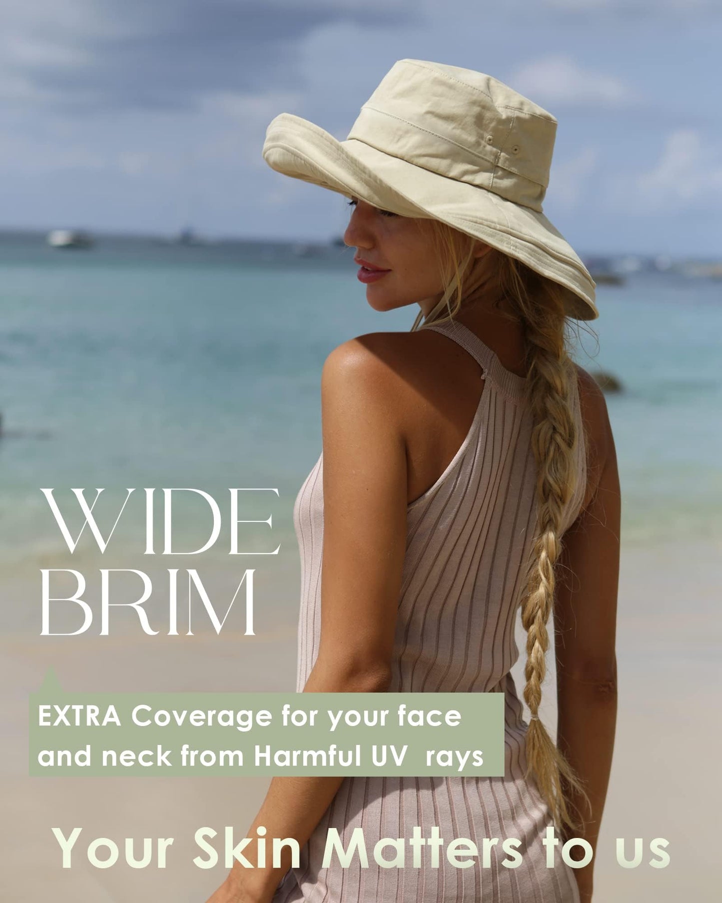 Hatiis Womens Sun Hat with Ponytail Hole Cotton Shapeable Wide Brim