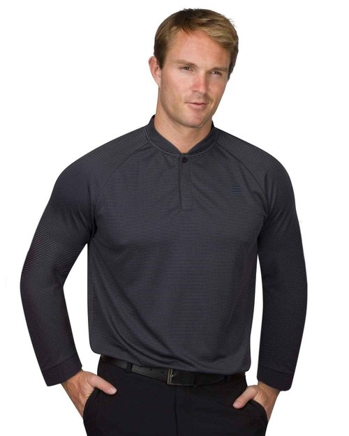 Dry Fit Long Sleeve Collarless Golf Shirts for Men - 4 Way Stretch and Moisture Wicking Golf Polo Charcoal