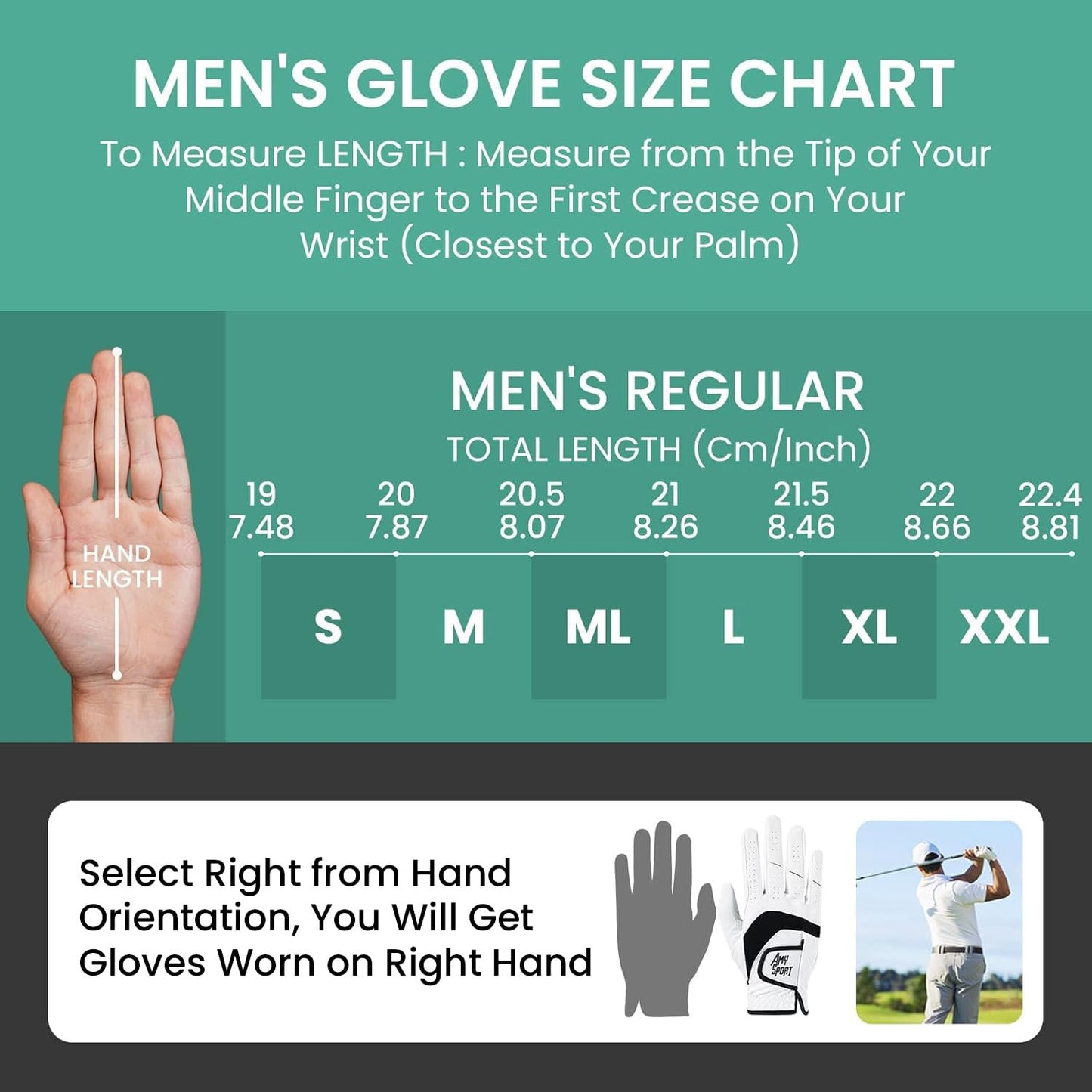 Amy Sport Golf Gloves Men Right Handed Golfer Left Hand 3 Pack PU Leather All Weather Grip Soft Breathable Flexible for Mens (White-3 Pack, Large, Right)
