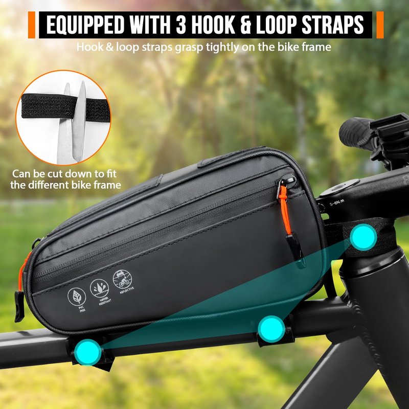 WOTOW Bike Frame Bag - 3 Ways Installation Water Resistant Reflective Bicycle Top Tube Bag with Two Side Pockets, Ebike Cycling Triangle Bag Pouch Accessories for MTB Road Travel (1.2L)