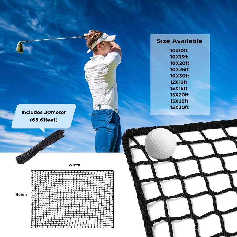Practice Golf Nets - Ideal for Golf, Hockey, Baseball - Sports Netting, Impact Equipment - Perfect for Backyard Driving, Chipping, Hitting, Pitching Simulators (Black, 10x10 Feet)