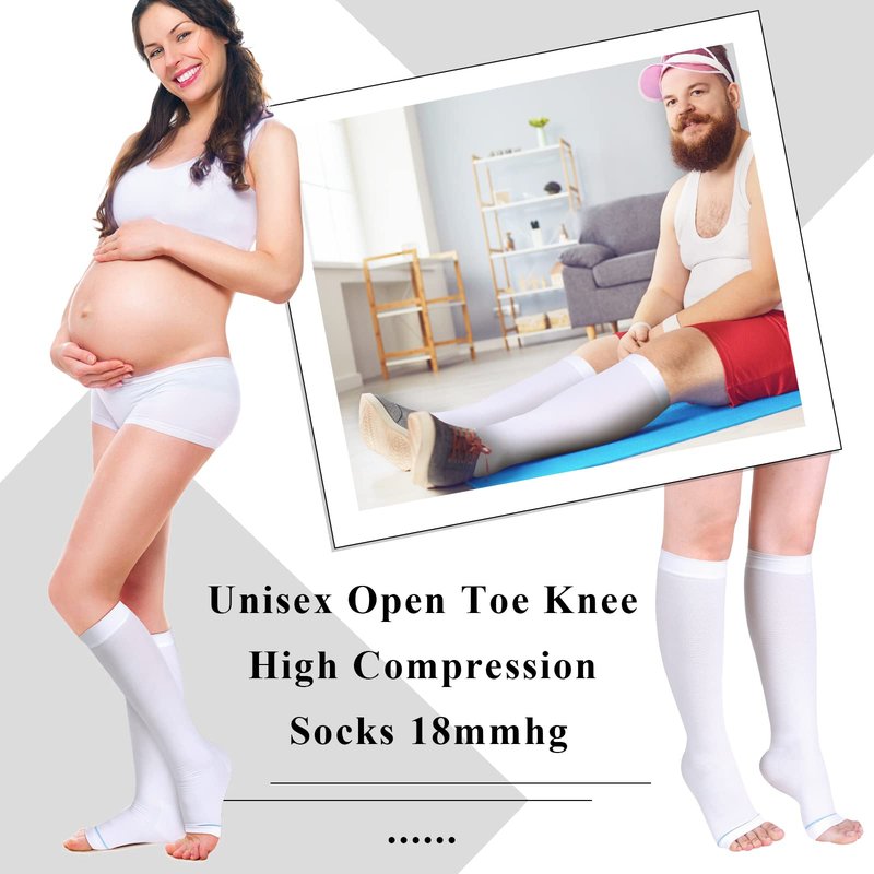 Sintege 4 Pairs Open Toe Anti Embolism Compression Stockings TED Hose 15-20mmHg Compression Socks 18mmHg Toeless Knee Socks for Women Men Swelling(S/m)
