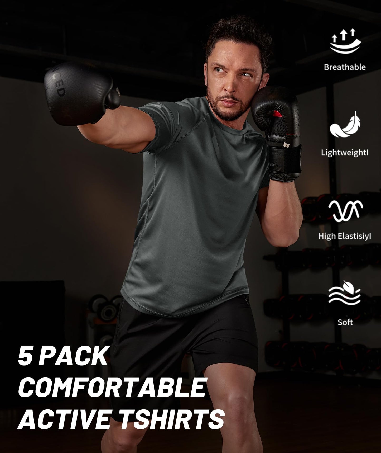 Little Beauty 5 Pack Workout Shirts for Men Mesh Fast Dry Gym Shirts Moisture Wicking Short Sleeve Running Shirts Grey/White/Black/Grey/Black XL