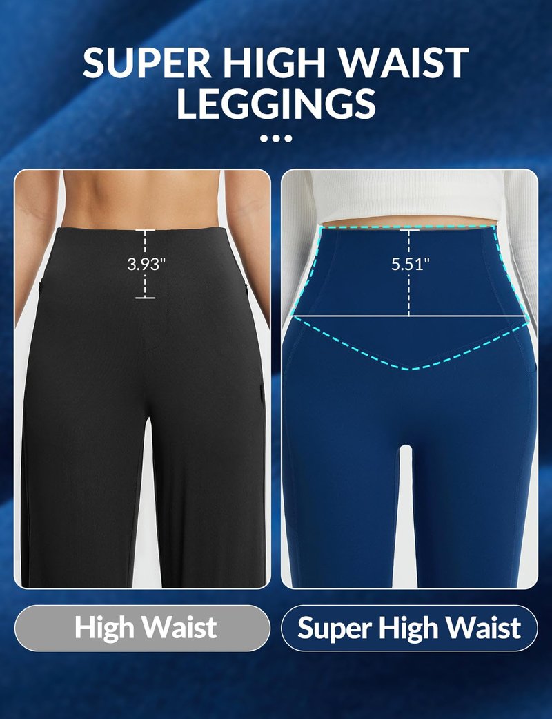 baleaf Super High Waisted Leggings for Women with Pockets Stretchy Tummy Control Soft Yoga Workout Gym Petite Pants Navy Blue M