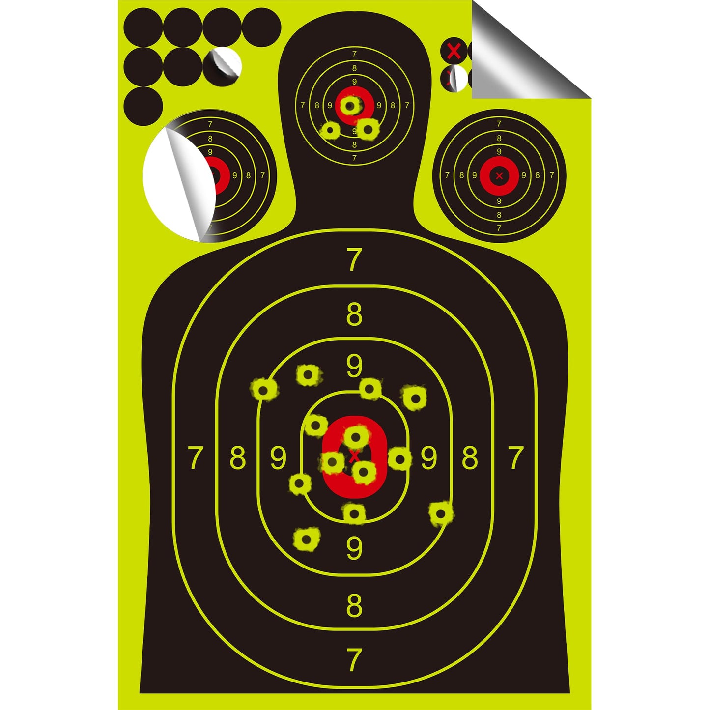 Rsgift 25 Packs Splatter Targets for Shooting,12x18 Inch Adhesive Shooting Targets with Repair Pasters,Reactive Fluorescent Yellow Shooting Targets for Outdoor Indoor Shooting Practice