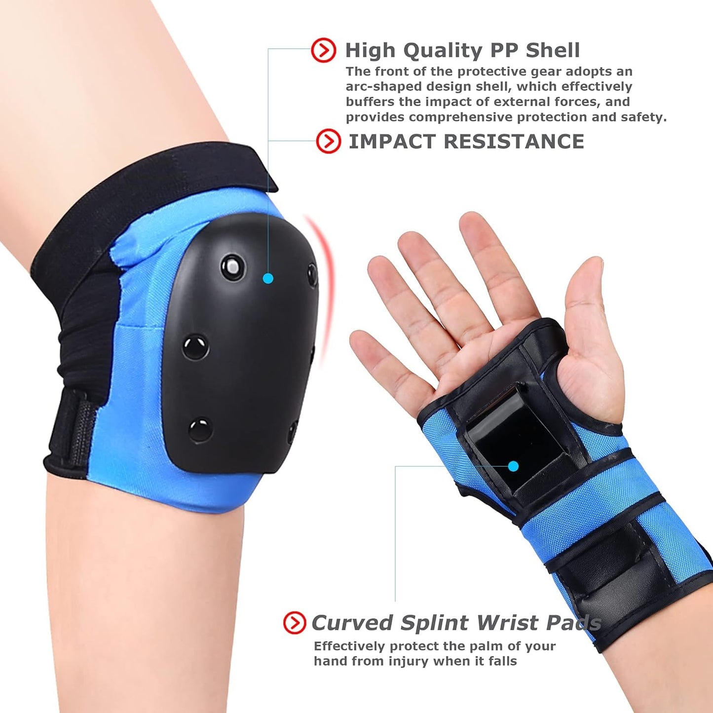 Protective Gear Set - 6 in 1 Knee Pads, Elbow Pads & Wrist Guards for Skateboarding, Biking & Outdoor Sports - Blue | Size M