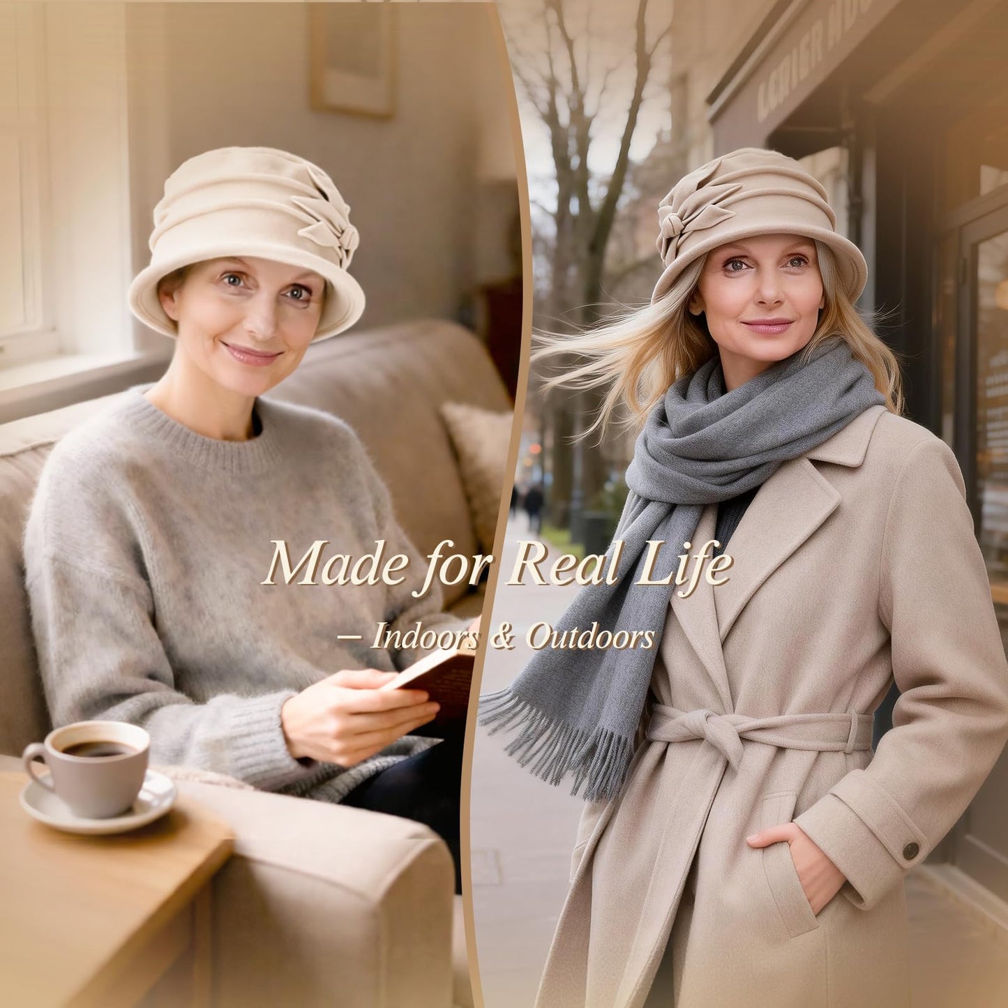 YOHITOP 2 PCS Fleece Flower Cloche Hat for Women – Soft Warm Cancer Headwear Chemo Hat Elegant Ladies Winter Beanie Cap for Hair Loss & Daily Wear