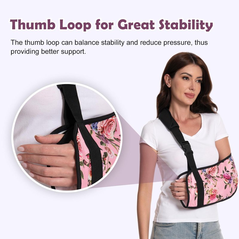 Ledhlth Women Arm Sling for Broken Arm, Torn Rotator Cuff, Shoulder Elbow Wrist Injury - Rose Floral Printed Adult Lady Arm Brace Support, Soft Warm Floral Pattern (Pink Rose, One Size)