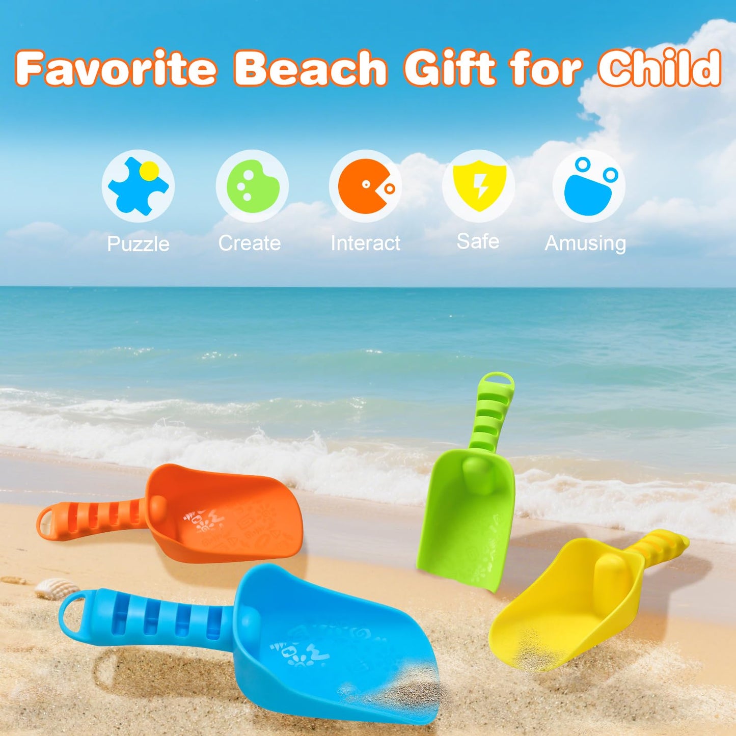 QINGLER Sand Beach Shovels for Kids Heavy Duty Plastic Scoops Toy 4 Pack