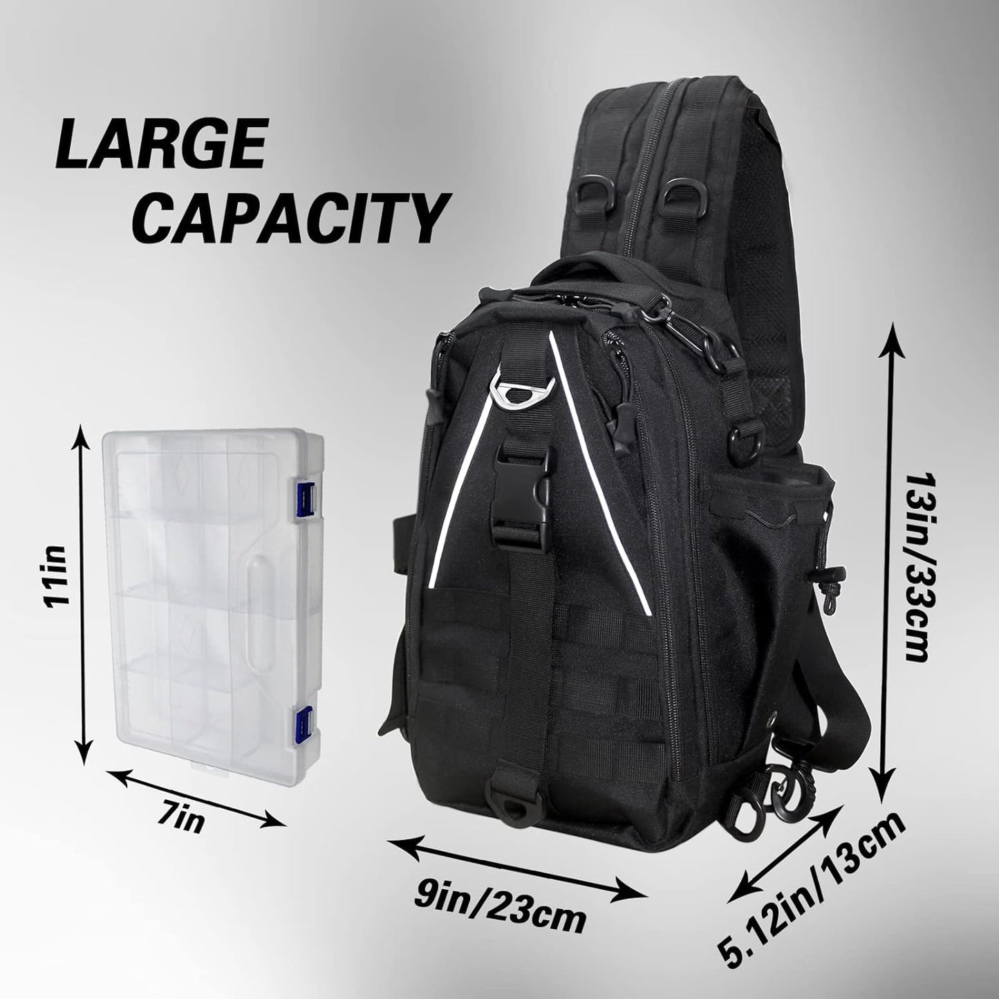 Zsrivk Fishing Tackle Bag Sling Shoulder Backpack with Rod & Gear Holder, Water Resistant & Weatherproof, Large Storage