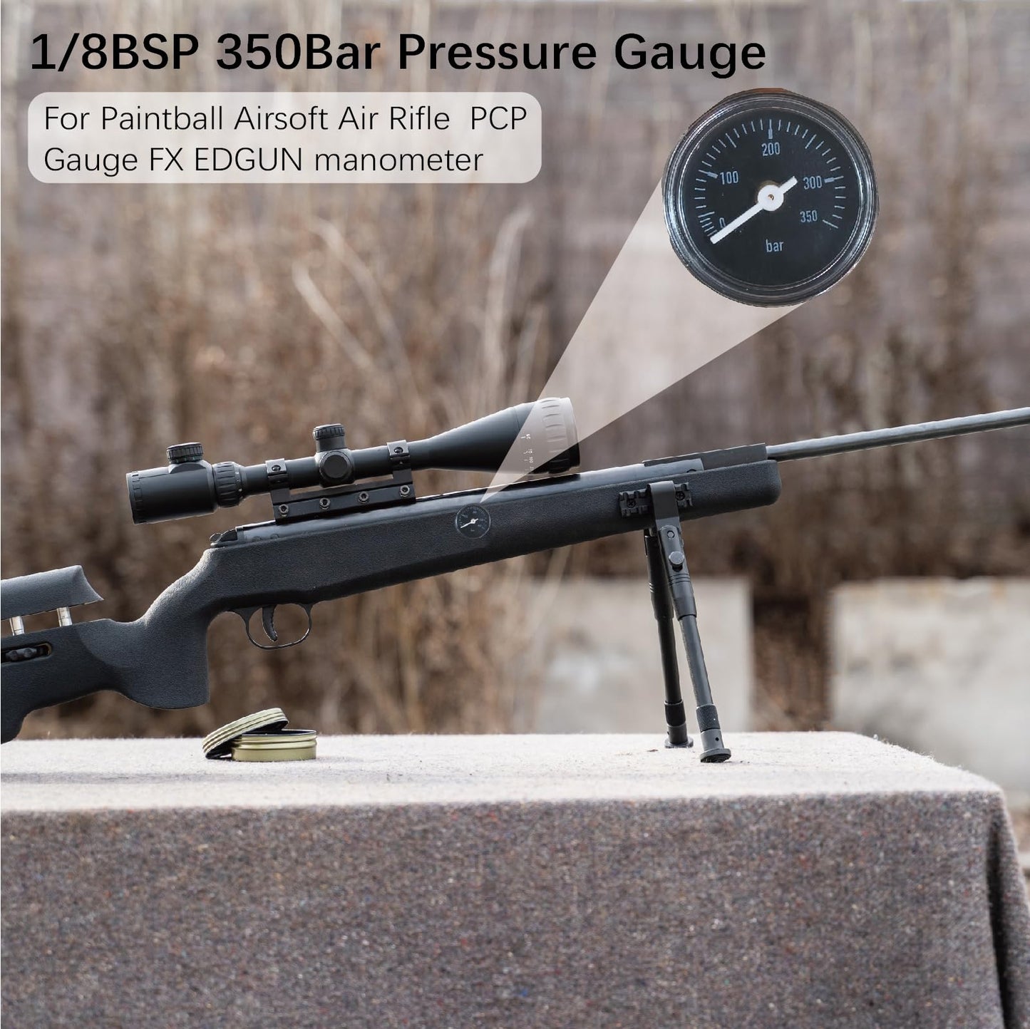 1/8" BSP 350Bar Paintball Gauge 28mm Pressure Gauge Regulator Parts for Paintball Airsoft Air Rifle PCP FX EDGUN Manometer