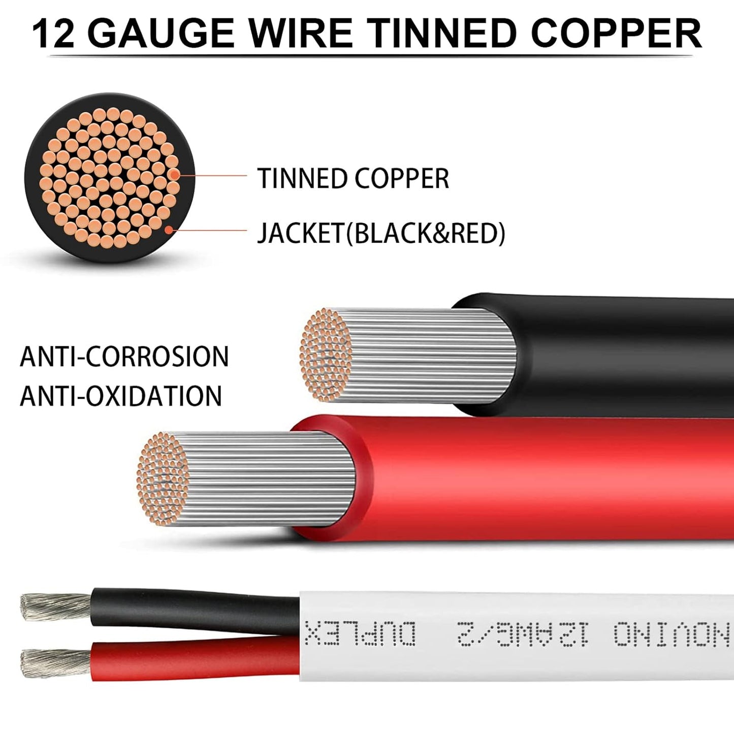 12 AWG Duplex Marine Grade Wire - 30ft Tinned Copper Electrical Cable for Boats, RVs & Trailers