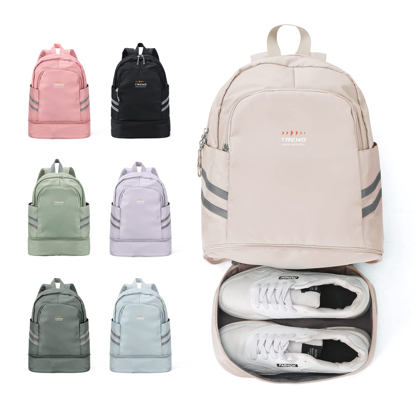 coofay Small Gym Backpack For Women Men Dance Sports Backpack With Shoe Compartment Waterproof Travel Backpack Small Gym Bag Beige