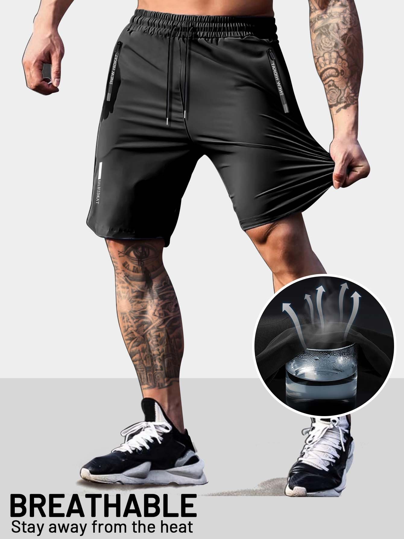 Hidkat Men's Athletic Shorts Lightweight Sport,Gym,Workout，Running Jogging Shorts Quick Dry with Zipper Pockets Black