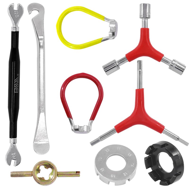 Rustark 9Pcs Bicycle Spoke Wrench Portable Bike Spoke Adjustment Tool Kit Bike Rim Repair Tool Tire Lever Cycling Pocket Tools for Bike Repair