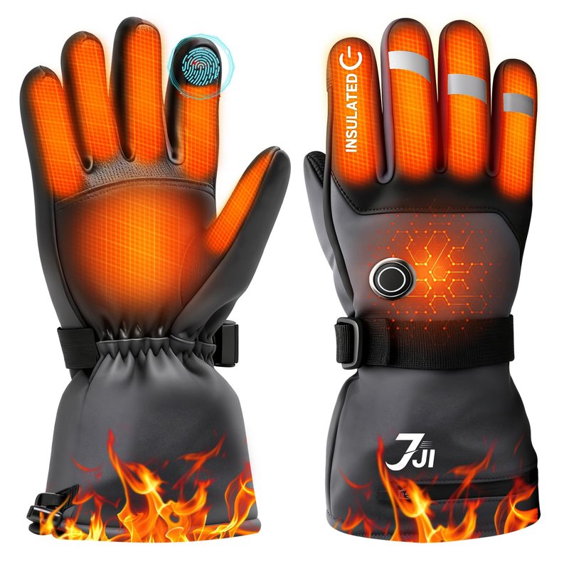 7JI Heated Gloves for Men Women, Rechargeable Heated Gloves with 3 Temperature Modes, 3000mAh Battery, Waterproof Electric Hand Warmers for Motorcycle Skiing, Camping & Hiking, Hunting, Cycling, XL