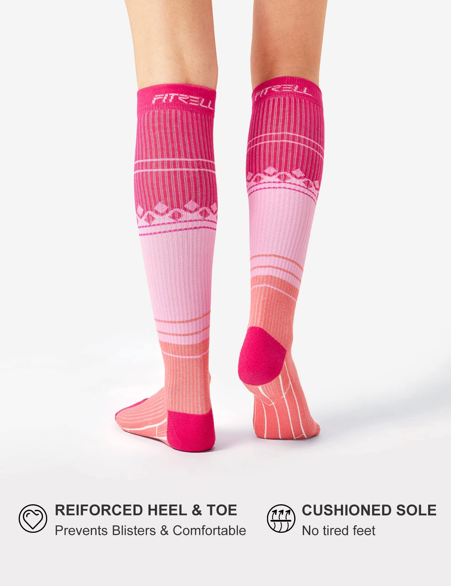 FITRELL 3 Pairs Compression Socks for Women and Men 15-20mmHg- Support Socks for Travel, Running, Nurse, Knee High, Pink+Purple+Blue S/M
