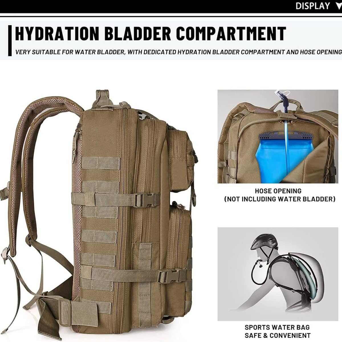 REEBOW GEAR Tactical Backpack - Military Style Assault Pack for Men | 40L Tan Hiking Daypack