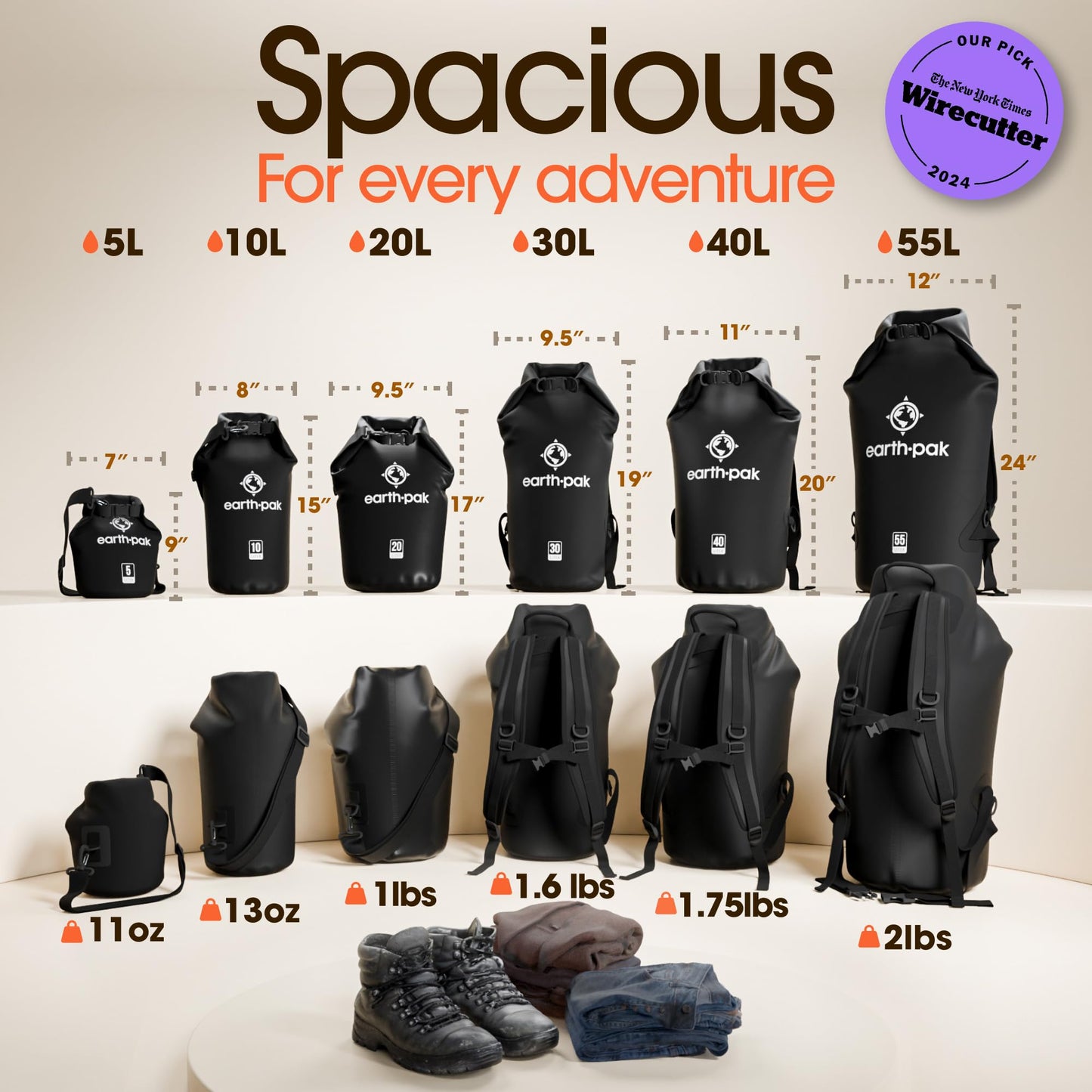 Earth Pak Waterproof Dry Bag - Roll Top Waterproof Backpack Sack Keeps Gear Dry for Kayak with Waterproof Phone Case