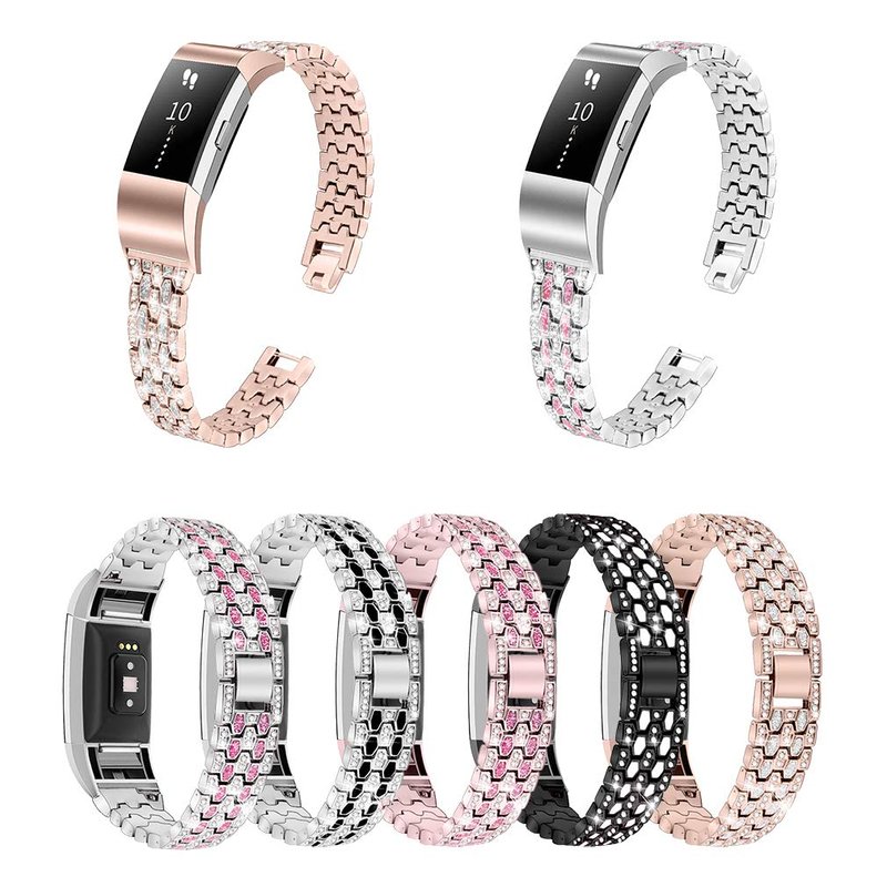 GIMart Bling Strap Compatible For Fitbit Charge 2 Strap, Women Men Stainless Steel Rhinestone Replacement Charge 2 Band Wrist Strap Metal Bracelet Wristband for Fitbit Charge 2 HR Fitness Tracker (Black)
