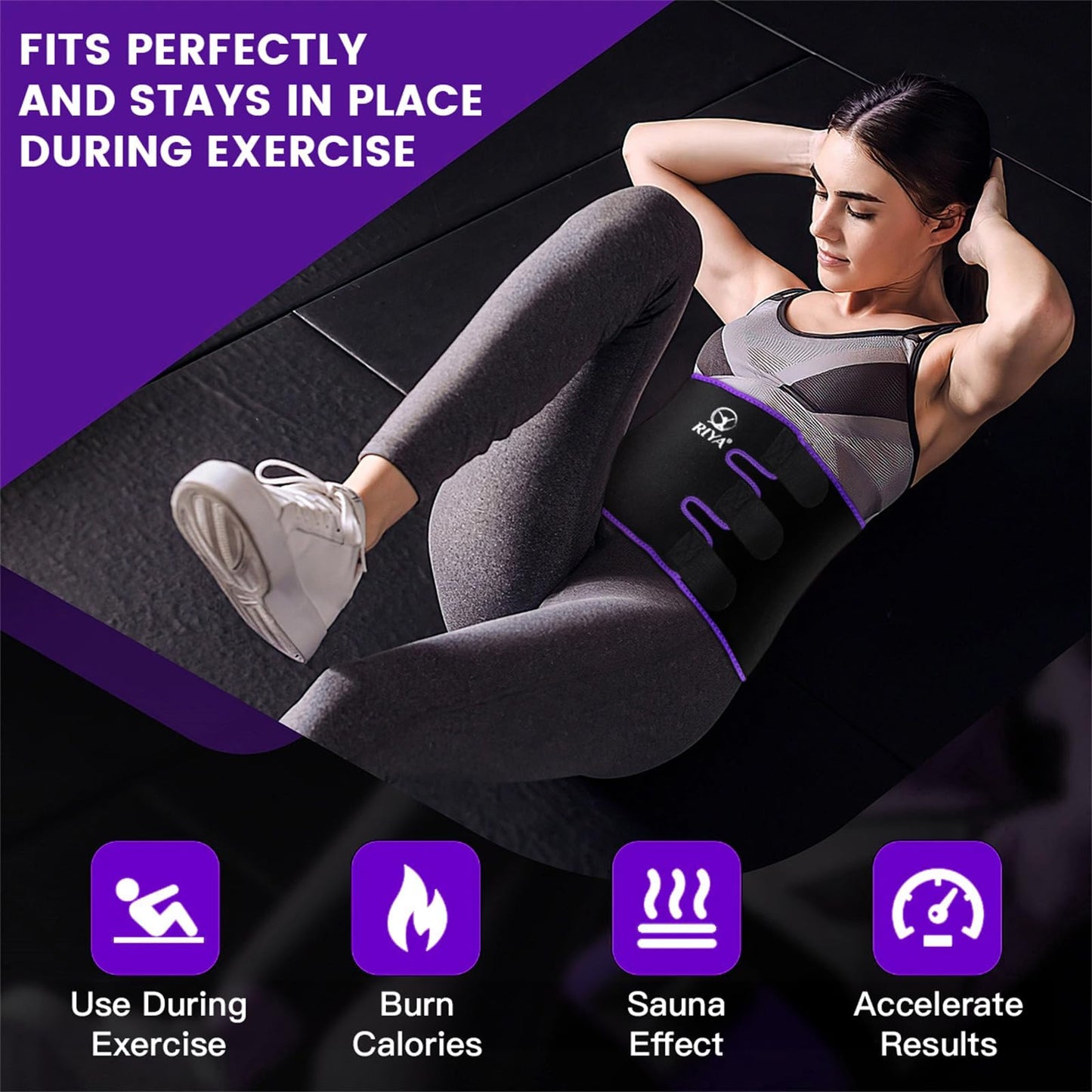 RIYA Waist Trimmer Sweat Waist Trainer for Women and Men Waist Sweat Belt Band Belly Stomach Wrap Purple