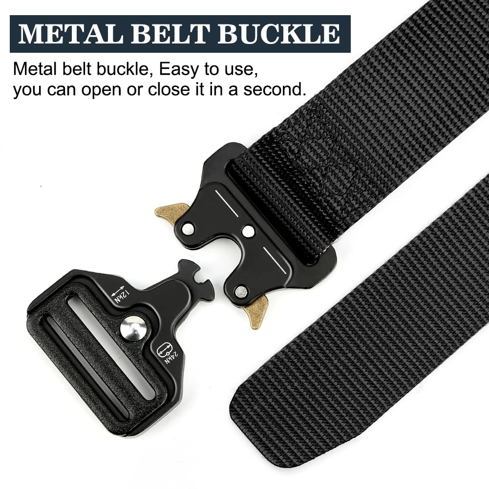 Boneke Military Belt, Men Tactical Belt with Quick Release Metal Buckle Ideal for military training and outdoor, police belts black